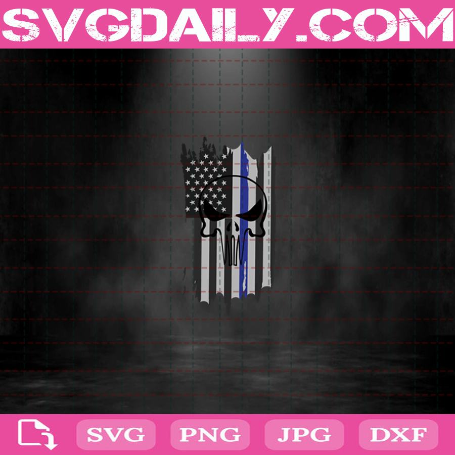 Back The Blue Law Enforcement Distressed Skull Flag Svg Skull Svg Police Punisher Skull Svg Police Svg American Thin Blue Line Svg