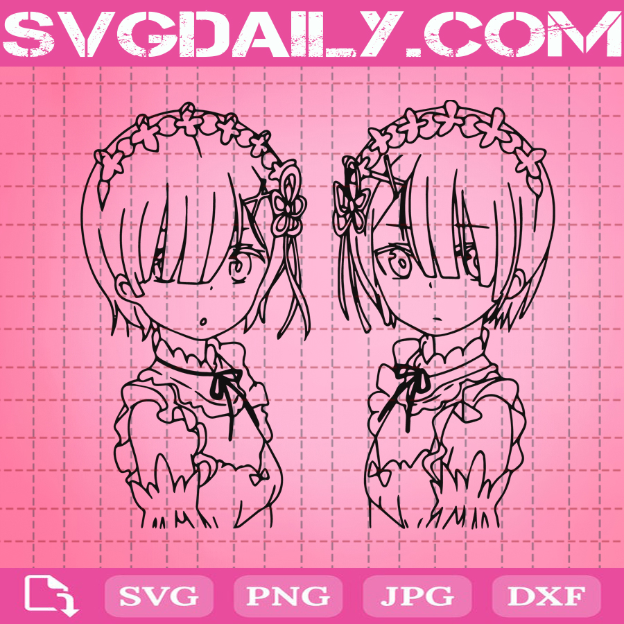 Kawaii SVG,Anime Instant Download,Cricut svg Re Zero SVG Digital Download,Rem and Ram Cut File