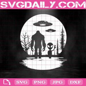 Bigfoot And Alien Under The Moon Svg, Bigfoot Svg, Alien Svg, Moon Svg, Bigfoot And Alien Svg, Svg Png Dxf Eps AI Instant Download