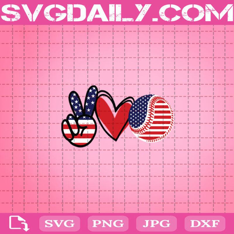 Download Peace Love Baseball Patriotic America USA Flag Red White Blue Stars Stripes Svg, Baseball Svg ...