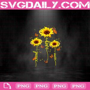 Sunflower Peace Love Music Png, Hippie Png, Peace Png, Png Instant Download