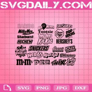 Candy Brands Svg Bundle, Sweets Svg, Snickers Candybar Milkyway Gummybears Kit Kat Reese’s Skittles Jolly Ranchers Twix Svg Png Dxf Eps