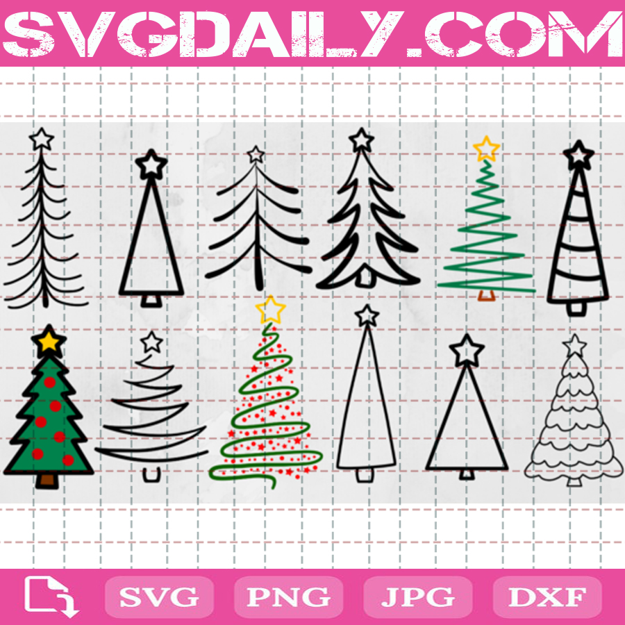 Tall Christmas Tree SVG Hand Drawn SVG Files For Cricut Xmas Tree Bundle