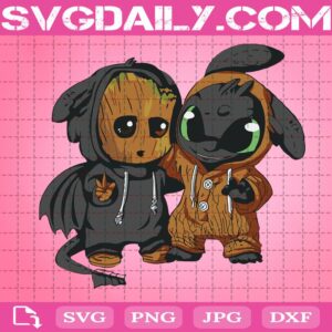 Baby Groot And Toothless Svg, Cartoon Svg, Cute Baby Groot And Toothless Svg, Svg Png Dxf Eps Download Files