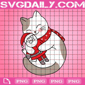 Cat Hugging Little Santa Claus Png, Little Santa Clau With Cat Png, Cute Cat Png, Christmas Png, Png Printable, Instant Download, Digital File