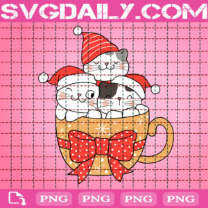 Christmas Cat In Marshmallow Cup Clipart, Christmas Cat Png, Marshmallow Cup Png, Cat With Santa Hat Png, Png Printable, Instant Download, Digital File