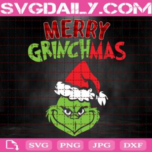 Merry Grinchmas Svg, Grinch Face Svg, Santa Hat Svg, Grinch With Santa Hat Svg, Merry Christmas Svg, Svg Png Dxf Eps Download Files