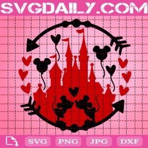 Disney Cinderella Castle With Mickey And Minnie Kiss Svg, Mickey And Minnie Kiss Svg, Disney Valentine Day Svg, Valentines Day Svg, Hearts Svg, Valentine Day Svg