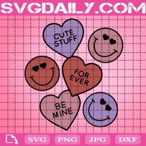 Smiley Hearts Svg, Valentines Day Svg, Be Mine Svg, Valentines Svg, Hearts Love Svg, Happy Valentines Svg, Svg Png Dxf Eps AI Instant Download