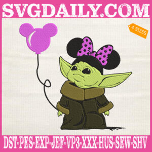 Baby Yoda Mickey Ears Embroidery Files, Pink Balloon Embroidery Machine, Mandalorian Embroidery Design Instant Download