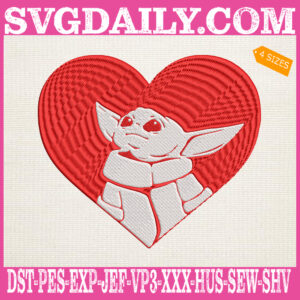 Baby Yoda Red Heart Embroidery Files, Valentine’s Day Embroidery Machine, Mandalorian Embroidery Design Instant Download