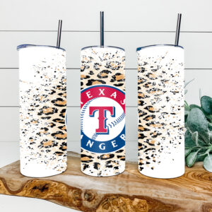Texas Rangers 20oz Skinny Tumbler, Rangers Tumbler, Rangers Leopard Tumbler, Baseball Tumbler, American Baseball Tumbler, Leopard Tumbler