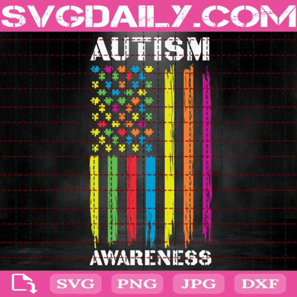 Autism American Flag Svg, Autism Awareness Svg, Autism Month Svg, Autism Svg, Autism Support Svg, April Autism Month Svg, Download Files