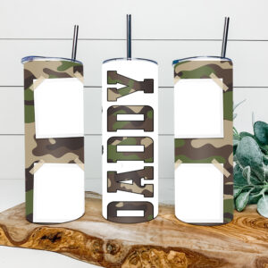 Camouflage Flag 20oz Tumbler Skinny, Green Camouflage Military 20oz Skinny Straight, Father's Day Skinny Straight, Full Tumbler Wrap