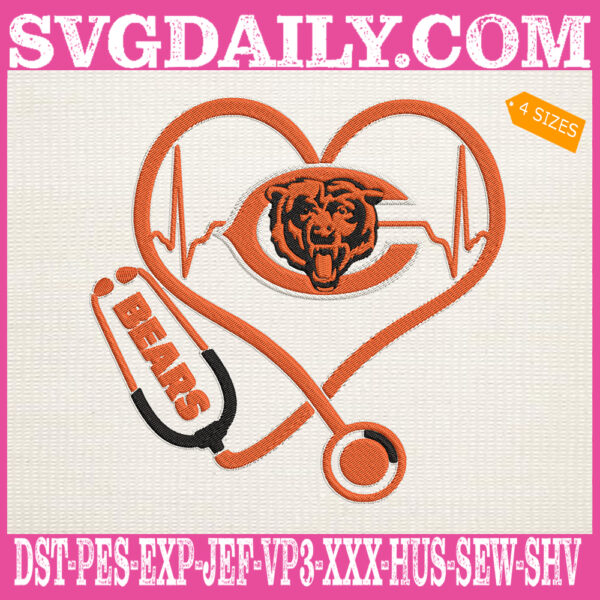 Chicago Bears Heart Stethoscope Embroidery Design, Football Teams Embroidery Files, NFL Embroidery Machine, Nurse Sport Machine Embroidery Pattern