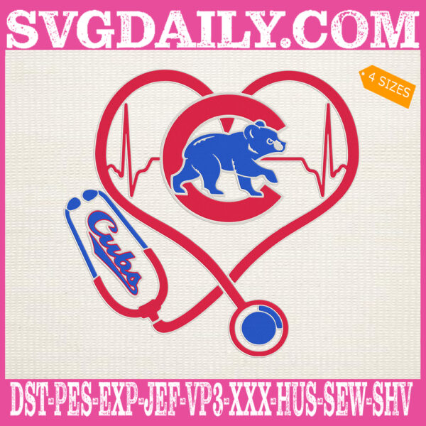 Chicago Cubs Nurse Stethoscope Embroidery Files, Baseball Embroidery Design, MLB Embroidery Machine, Nurse Sport Machine Embroidery Pattern