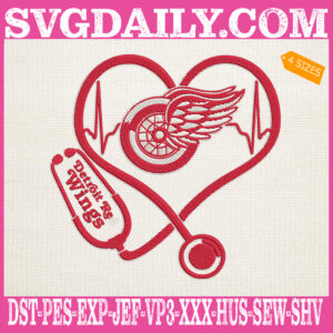 Detroit Red Wings Heart Stethoscope Embroidery Files, Hockey Teams Embroidery Design, NHL Embroidery Machine, Nurse Sport Machine Embroidery Pattern