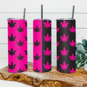 Duo Pink Weed 20oz Tumbler Skinny, Cannabis Skinny Straight, Marijuana Skinny Straight, Full Tumbler Wrap