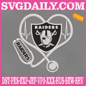 Las Vegas Raiders Heart Stethoscope Embroidery Files, Football Teams Embroidery Design, NFL Embroidery Machine, Nurse Sport Machine Embroidery Pattern