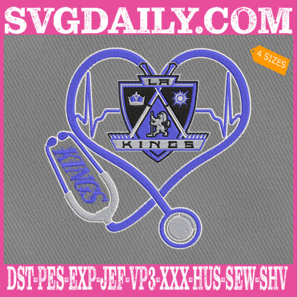 Los Angeles Kings Heart Stethoscope Embroidery Files, Hockey Teams Embroidery Design, NHL Embroidery Machine, Nurse Sport Machine Embroidery Pattern