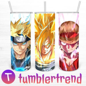 Naruto Goku And Luffy 20oz Tumbler Skinny, Anime Character 20oz Skinny Straight, Japanese Cartoon Full Tumbler Wrap, Png Digital File