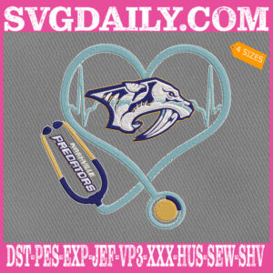 Nashville Predators Heart Stethoscope Embroidery Files, Hockey Teams Embroidery Design, NHL Embroidery Machine, Nurse Sport Machine Embroidery Pattern