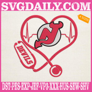 New Jersey Devils Heart Stethoscope Embroidery Files, Hockey Teams Embroidery Design, NHL Embroidery Machine, Nurse Sport Machine Embroidery Pattern