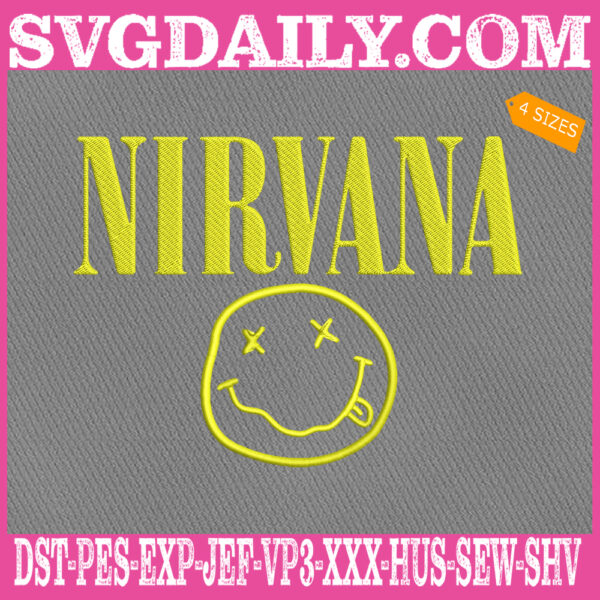 Nirvana Embroidery Design, Nirvana Smiley Embroidery Design, Nirvana Logo Face Embroidery Design, Nirvana Rock Band Embroidery Design