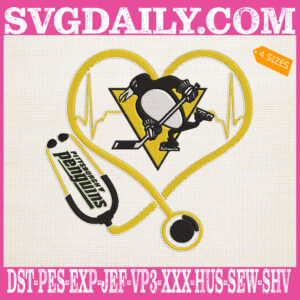 Pittsburgh Penguins Heart Stethoscope Embroidery Files, Hockey Teams Embroidery Design, NHL Embroidery Machine, Nurse Sport Machine Embroidery Pattern