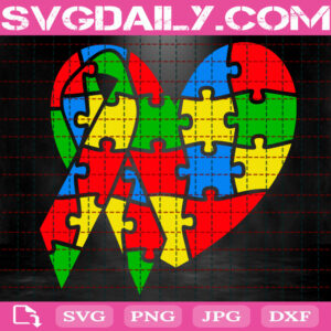 Ribbon With Heart Svg, Autism Ribbon Svg, Autism Svg, Autism Awareness Svg, Puzzle Piece Svg, Autism Month Gift Svg, Digital Download