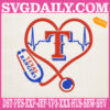 Texas Rangers Nurse Stethoscope Embroidery Files, Baseball Embroidery Design, MLB Embroidery Machine, Nurse Sport Machine Embroidery Pattern