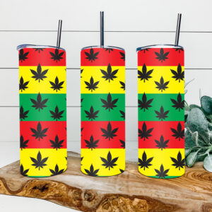 Tricolor Reggae Weed 20oz Tumbler Skinny, Marijuana Skinny Straight, Cannabis Skinny Straight, Full Tumbler Wrap