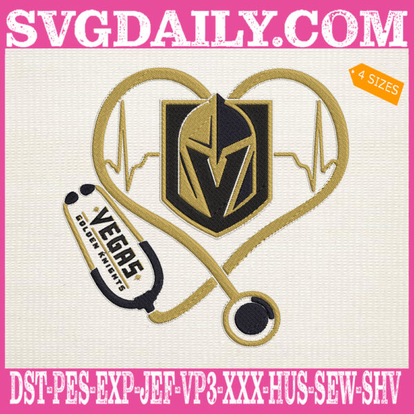 Vegas Golden Knights Heart Stethoscope Embroidery Files, Hockey Teams Embroidery Design, NHL Embroidery Machine, Nurse Sport Machine Embroidery Pattern