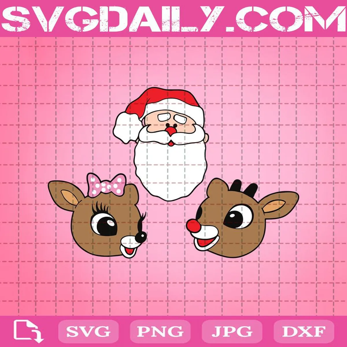 3 Designs Santa Svg, Rudolph And Clarice Reindeers Christmas Ornament Layered Svg, Merry Christmas Svg