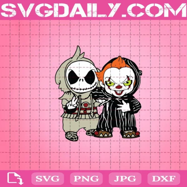 Baby Jack Skellington And Pennywise Funny Halloween Svg, Baby Jack Skellington Svg, Pennywise Svg, Halloween Svg