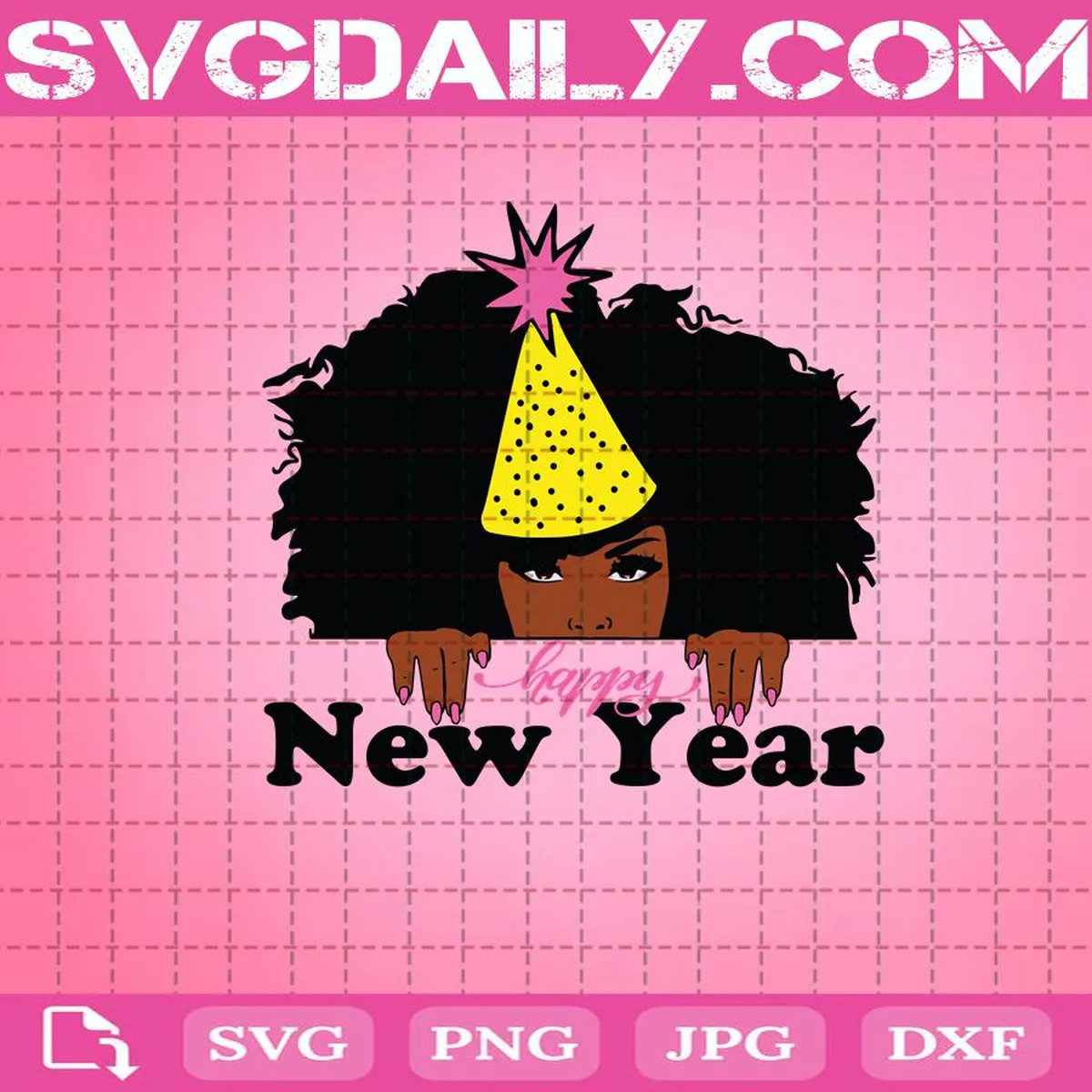 Black Woman Nubian Princess Queen Hair Beautiful African American Female Lady Svg, Black Girl Happy New Year Svg