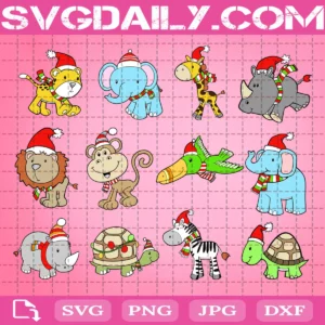Christmas Animal Bundle Svg, Santa Bundle Svg, Animal Santa Svg, Animal Cute Svg, Svg Png Dxf Eps AI Instant Download
