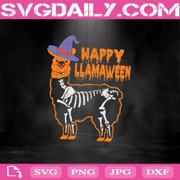 Happy Llamaween Svg, Llama Happy Halloween Svg, Llama Witch Svg, Halloween Svg, Funny Llama Svg, Llama Bone Svg