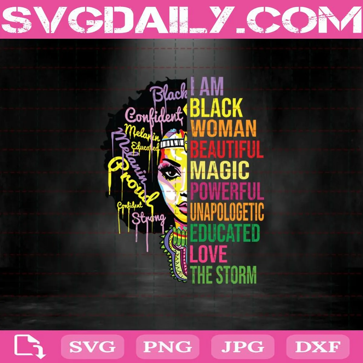 I Am Black Woman Beautiful Magic Powerful Unapologetic Educated Love The Storm Svg, Black Queen Svg, African American Svg