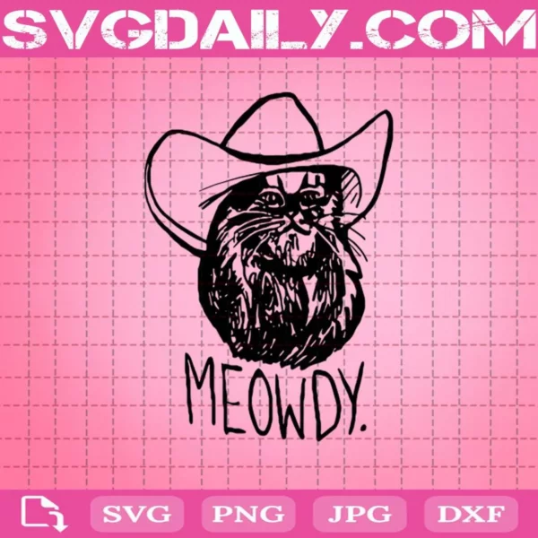 Meowdy Funny Cowboy Hat Cat Texas Svg, Cat Meowdy Svg, Meowdy Svg, Cowboy Cat Head Svg, Funny Cat Svg