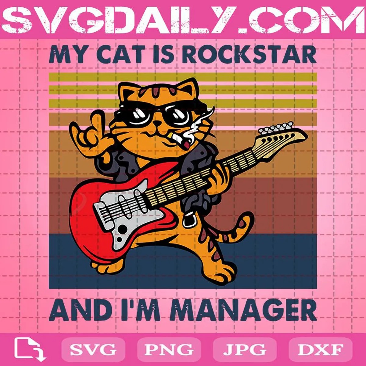 My Cat Is Rockstar And I’m Manager Vintage Funny Svg, Cat And Rock Music Svg, Rockstar Svg, Cat Lovers Svg