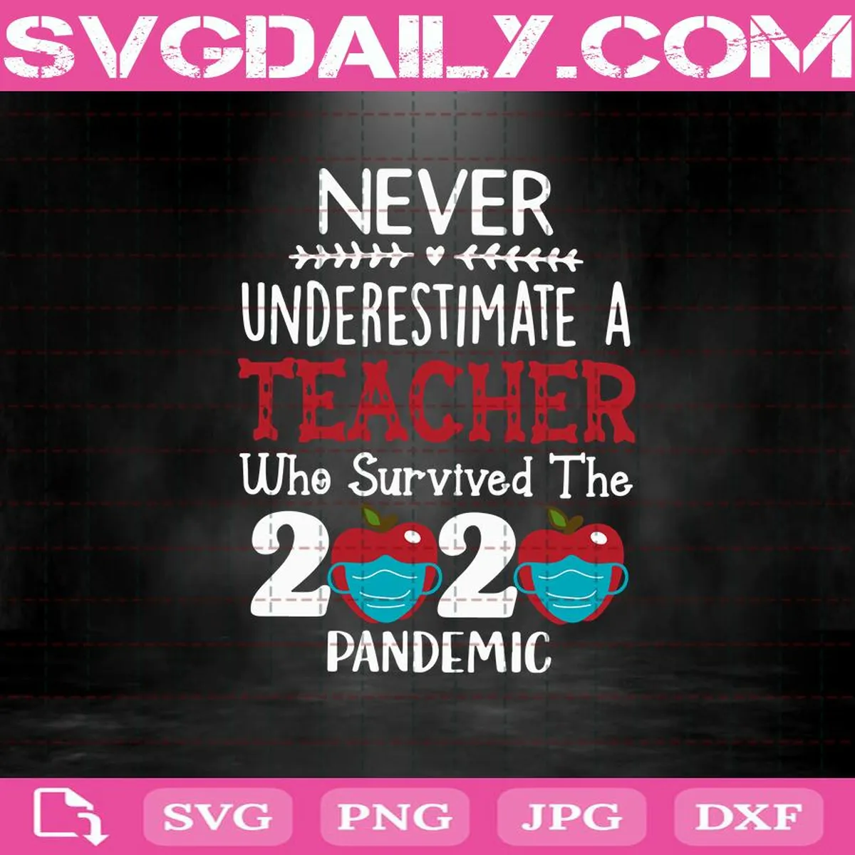 Never Underestimate A Teacher Who Survived The 2020 Pandemic Svg, Teacher Apple Svg, Teacher Svg, Coronavirus Pandemic Svg