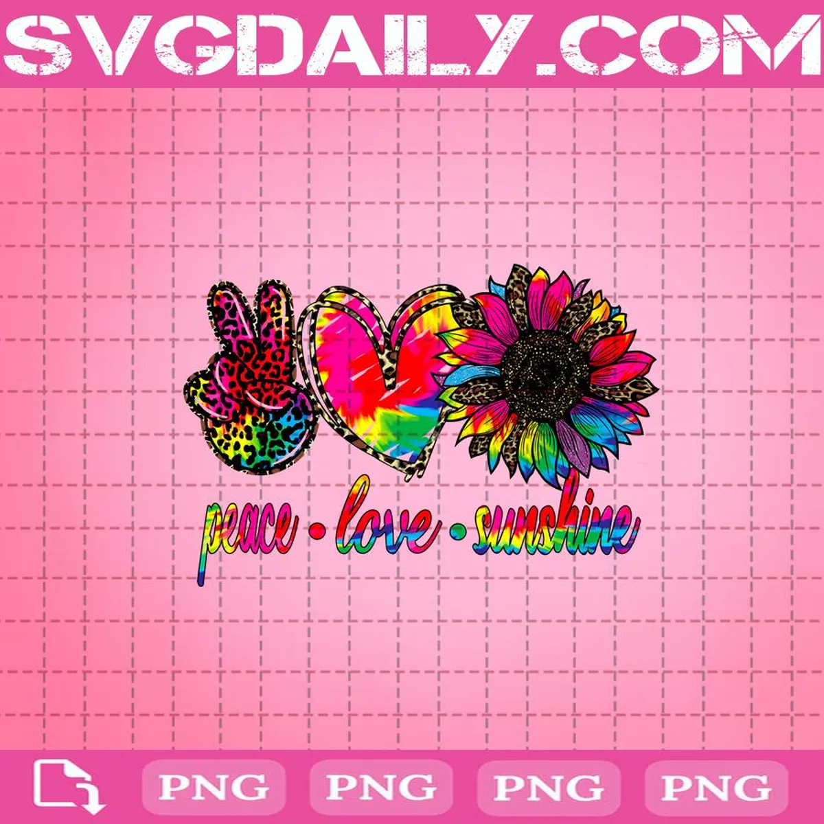 Peace Love Sunshine Png, Peace Love Png, Sunshine Png, Tie Dye Leopard Sunflower Png, Colorful Sunflower Png