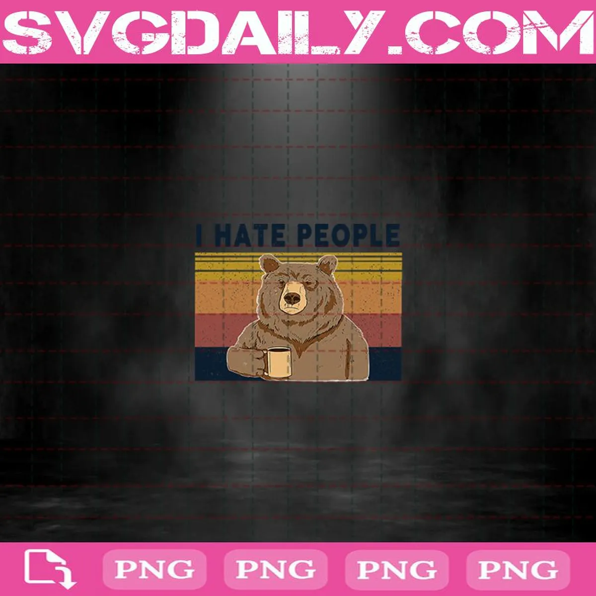 Retro Navy I Hate People Bear Png, Bear Png, I Hate People Png, Bear Drinking Png