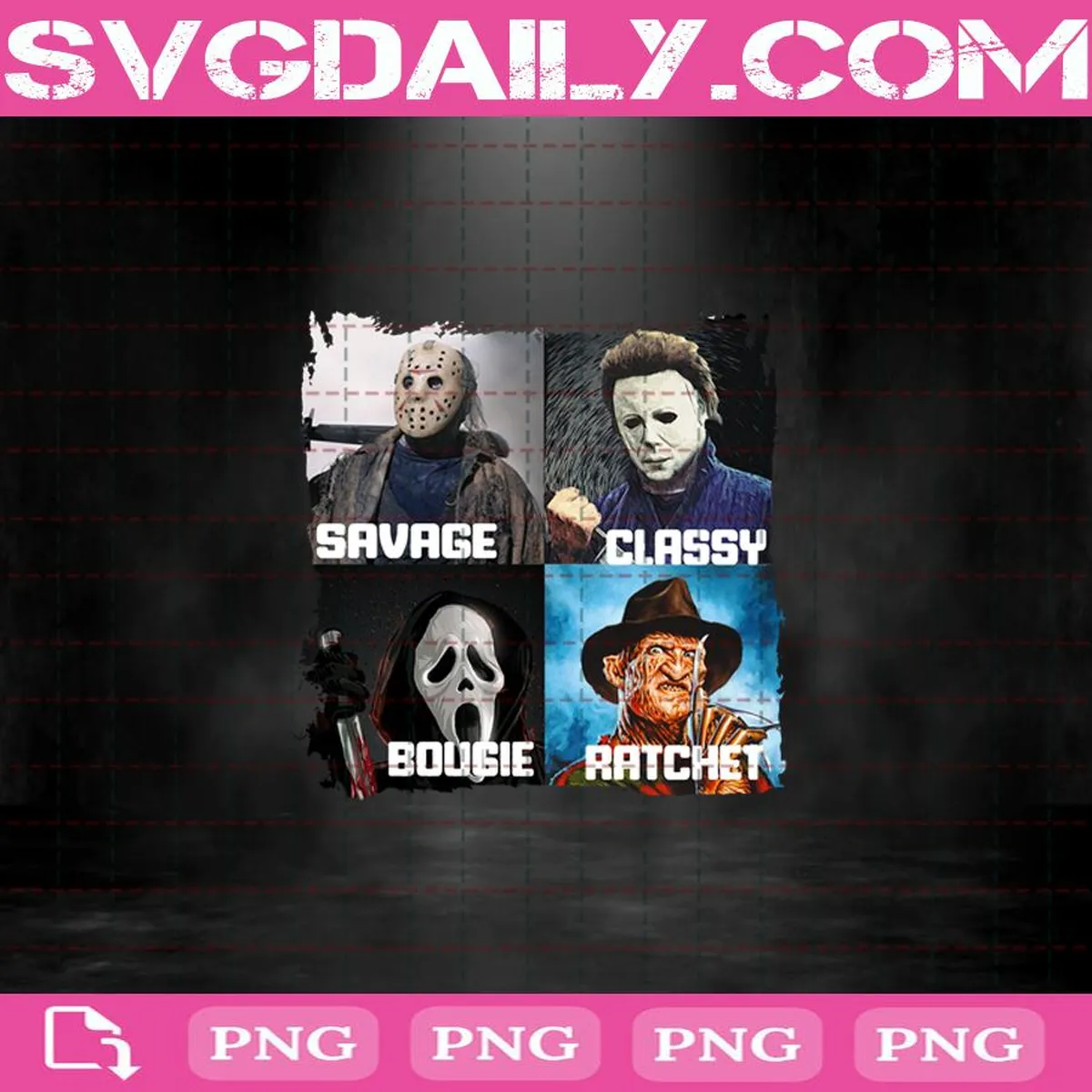 Savage Freddy, Classy Michael, Bougie Jason, Ratchet IT, Killer Clown, Horror Png, Halloween Png, Horror Movies Png