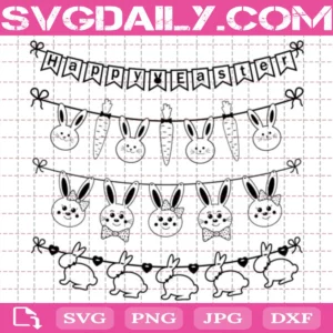 Set Of Easter Bunny Garlands Bundle Svg Free, Easter Banner Svg Free, Cute Bunnies Face Svg Free