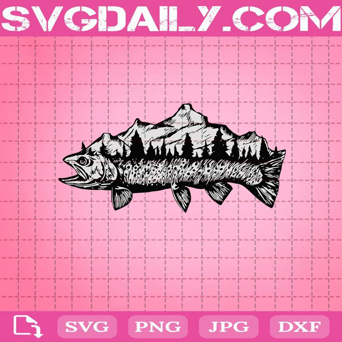 Trout Fish Mountain Love Fishing Svg, Fishing Svg, Trout Fishing, Fish And Mountains Svg, Svg Png Dxf Eps Download Files