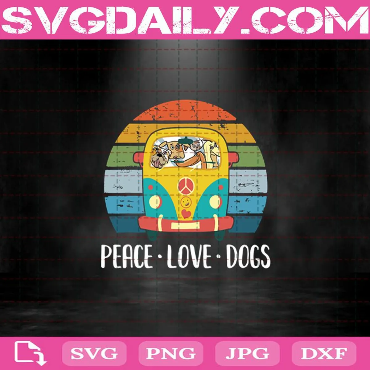 Vintage Peace Love Dogs Hippie Van Cute Dog Lover Funny Svg, Hippie Svg, Peace Love Dogs Svg