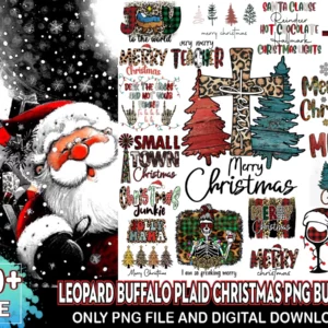 20+ Files Leopard Buffalo Plaid Christmas Png Bundle, Merry Christmas Png 0