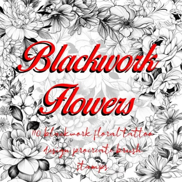 100+ blackwork flower procreate brushes
